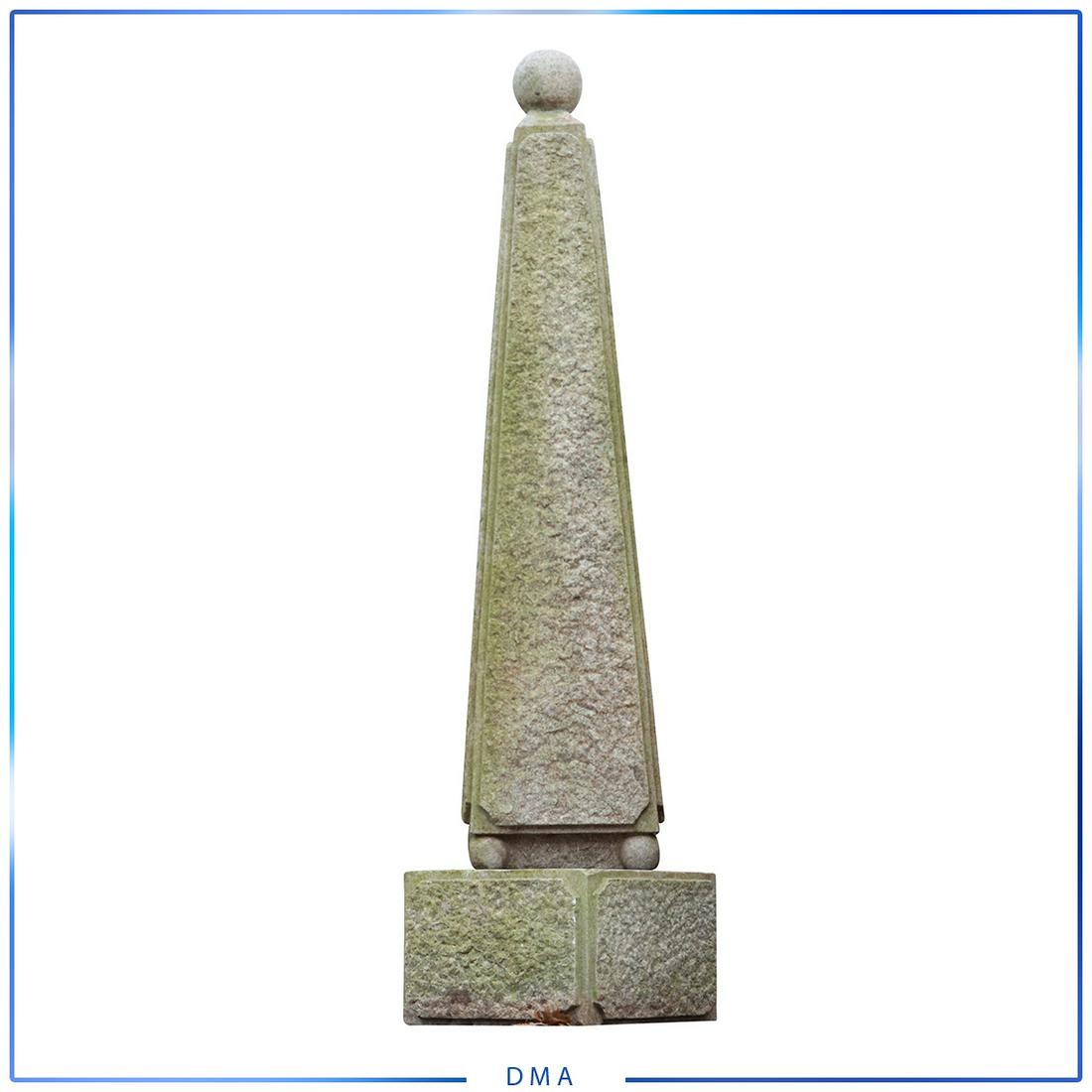 Outdoor Garden Stone Cement Obelisk on Base: Outdoor Garden Stone Cement Obelisk on Base. Vintage. size: 42h x 10l base: 9h x 13l