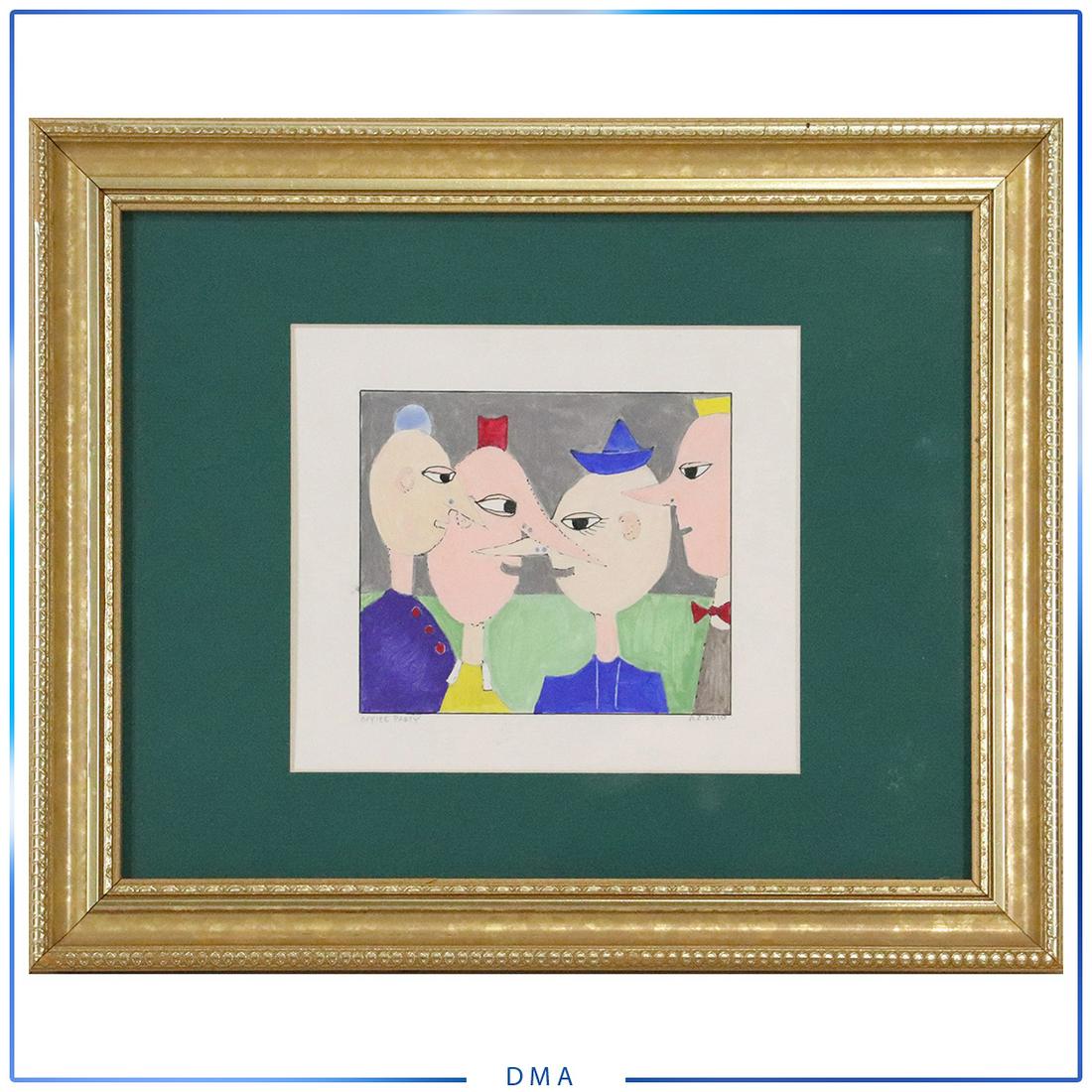 Andrew Zietkiewicz, Polish / American "Office Party": Andrew Zietkiewicz, accomplished Polish / American artist, "Office Party", tempera on cardboard. . Size: 5 x 6 image outside of frame: 13 x 17