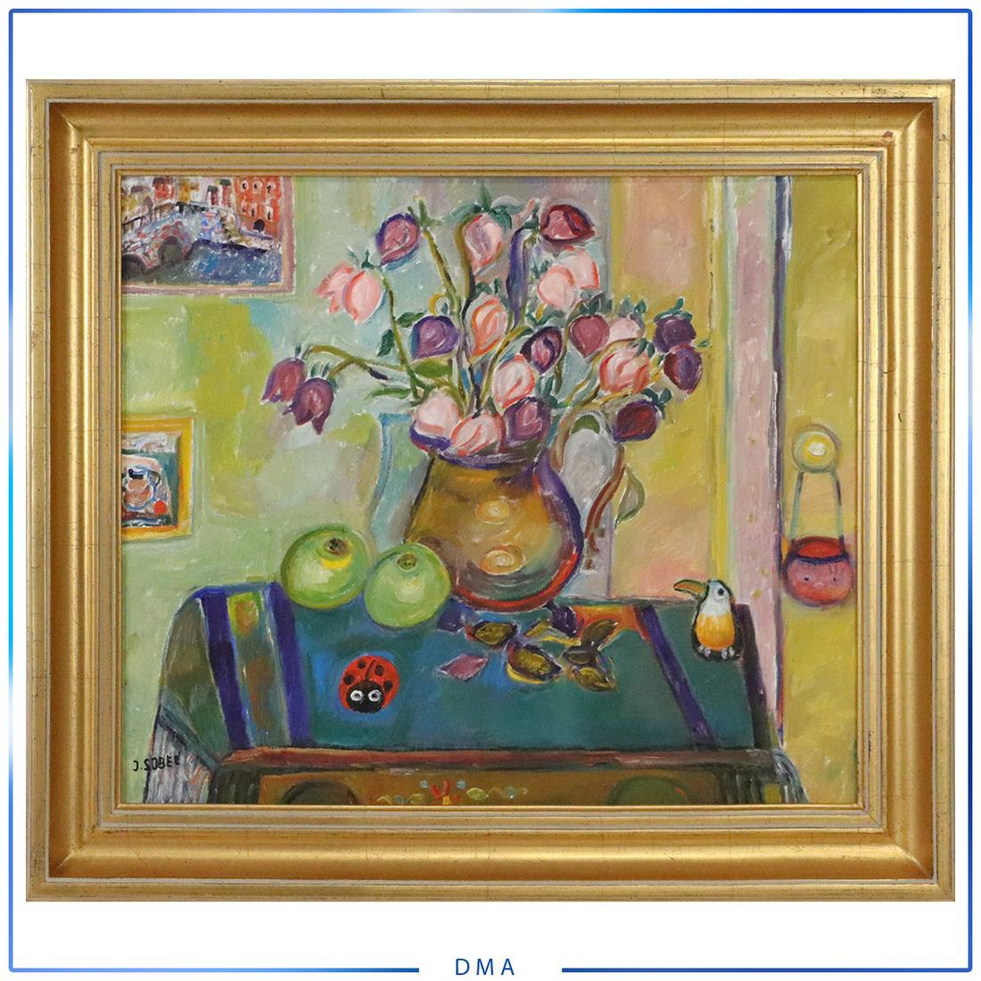 Jehudith [Judyta] Sobel 1924-2012 Polish O/c Still Life: Jehudith [Judyta] Sobel 1924-2012 Polish artist with Jewish roots, Oil on Canvas Painting "Still Life with Roses", circa 1994, Gallery Framed. Provenance: purchased directly from the artist in 1990s.