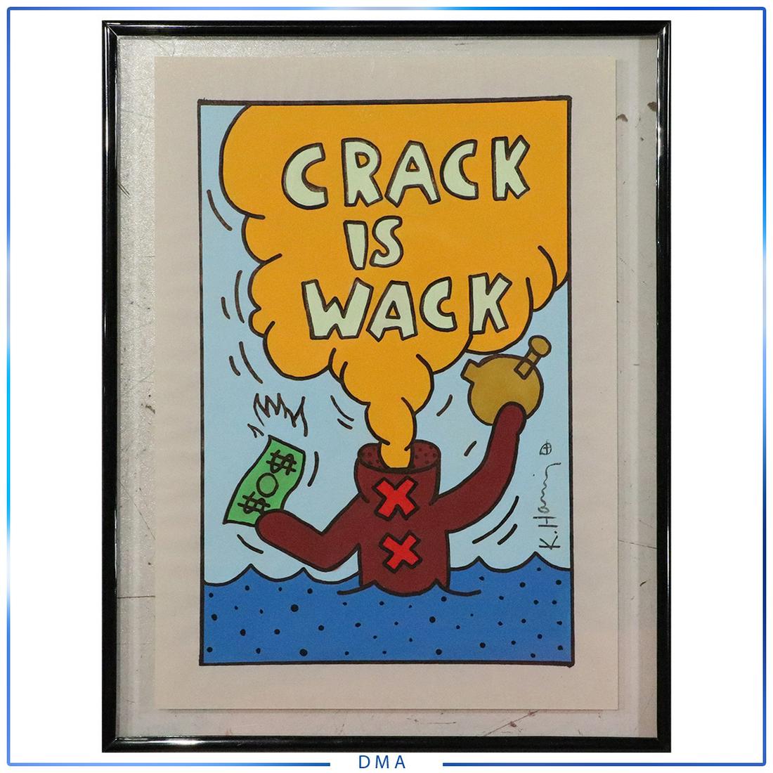 Keith Haring(after); 20thC. Felt -Tip Drawing Signed: Keith Haring(after); 20thC. Felt -Tip Drawing Signed. Felt-tip drawing on paper. Crack is Wack. After Keith Haring. Signed and having stamp on reverse; 11.75in. X 8.25in.(image), 13in. X 10.25in.(outs