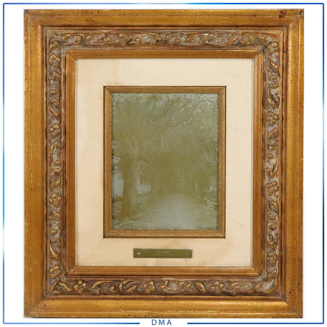Ron Morano, Etched Brass Plaque "The Arbor", Framed: Ron Morano, Etched Brass Plaque "The Arbor", Framed. American artist. Size: 9 x 7.5, outside of frame: 21 x 19