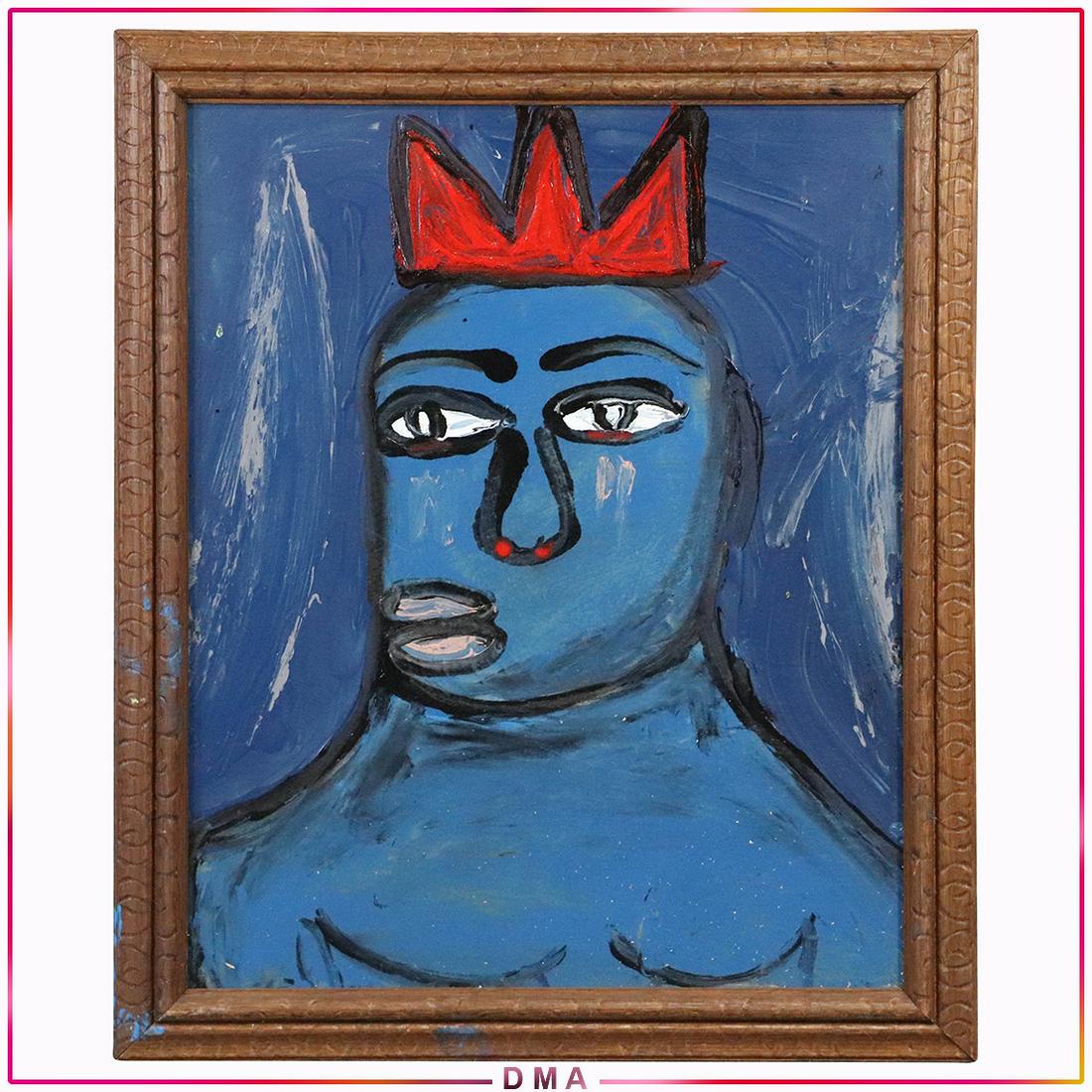 Pulgini, Mid-Century Modern Oil/b Abstract Blue Man (1 of 7)