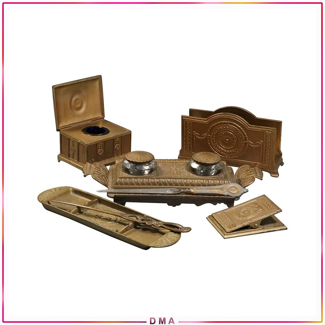 5 Piece Vintage Metal Inkwell Desk Set (1 of 12)