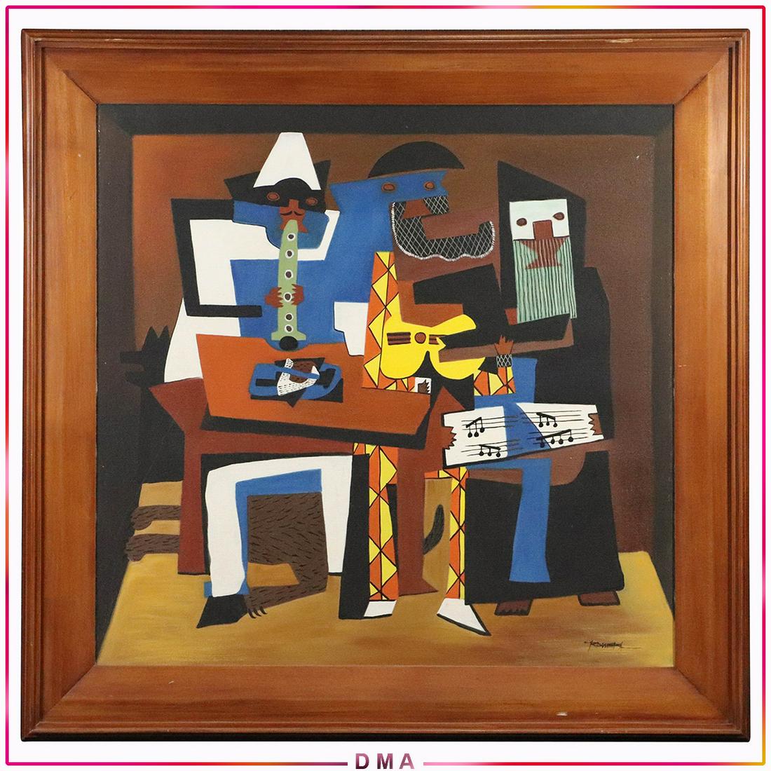 after Picasso, Three Musicians Oil on Board, Framed (1 of 9)