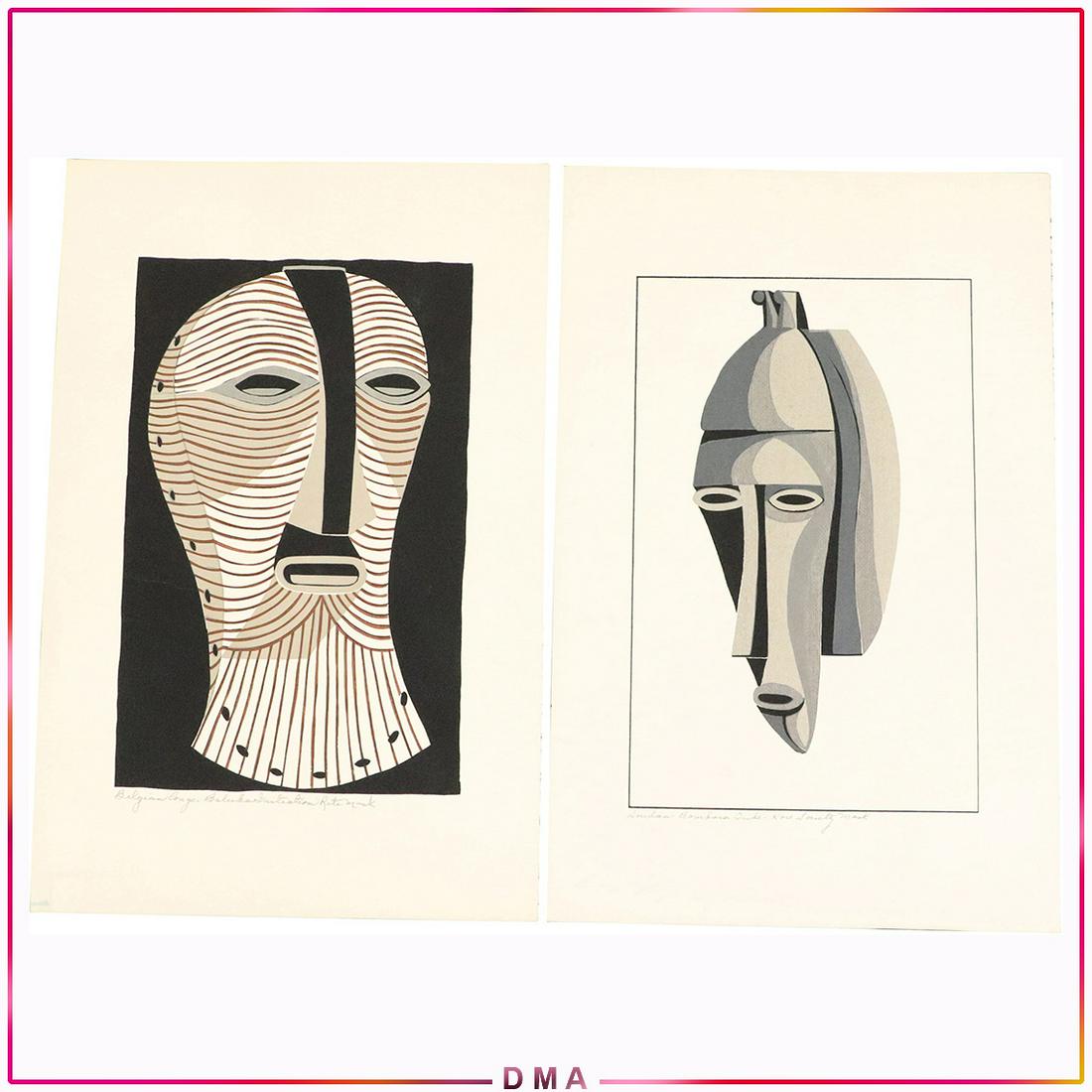 [2] Lithographs Soudan Bambara Tribe African Masks (1 of 8)