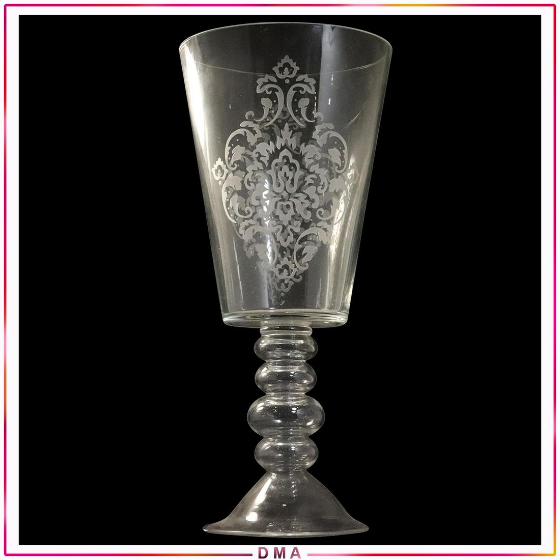 Large Crystal Glass Chalice Vase Etched Decoration (1 of 5)