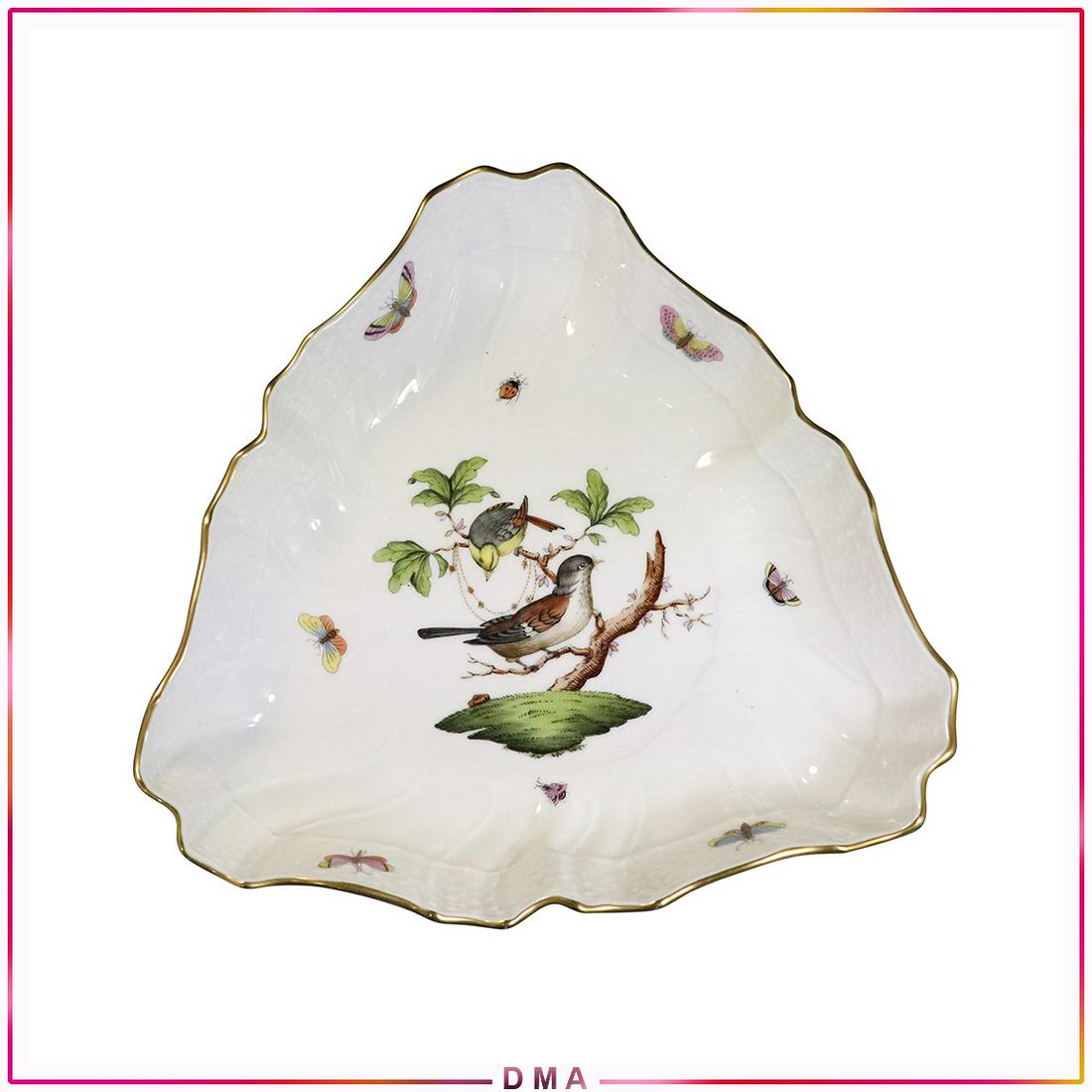 Herend Hungary, Tri Corner Bowl Birds Branch Butterfly (1 of 7)