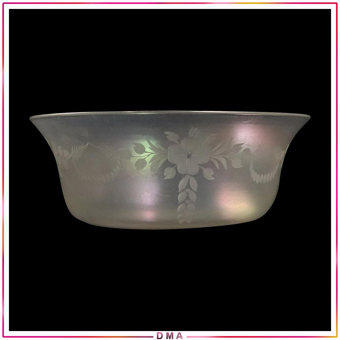 Steuben Verre de Soie Glass Center Bowl Etched Flowers (1 of 5)