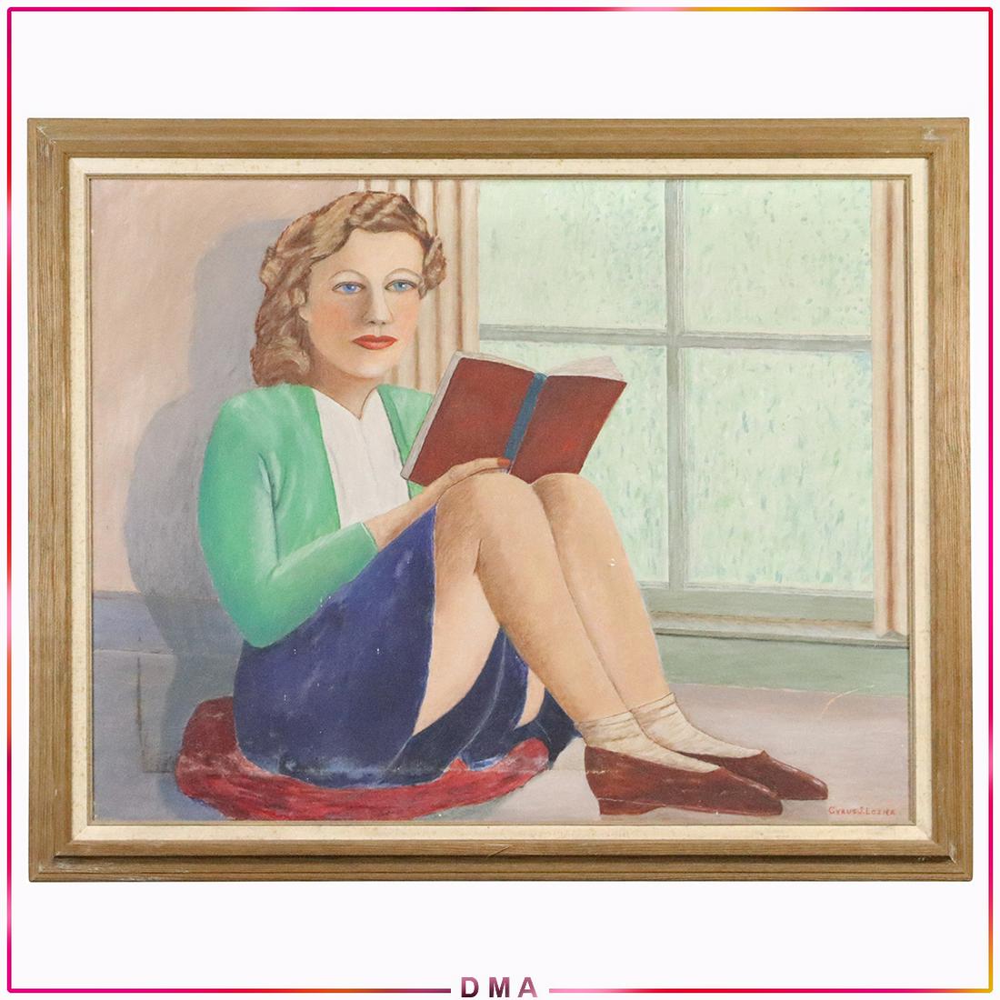 Cyrus J Lozier, 1940s Oil/c Seated Woman Reading a Book (1 of 7)