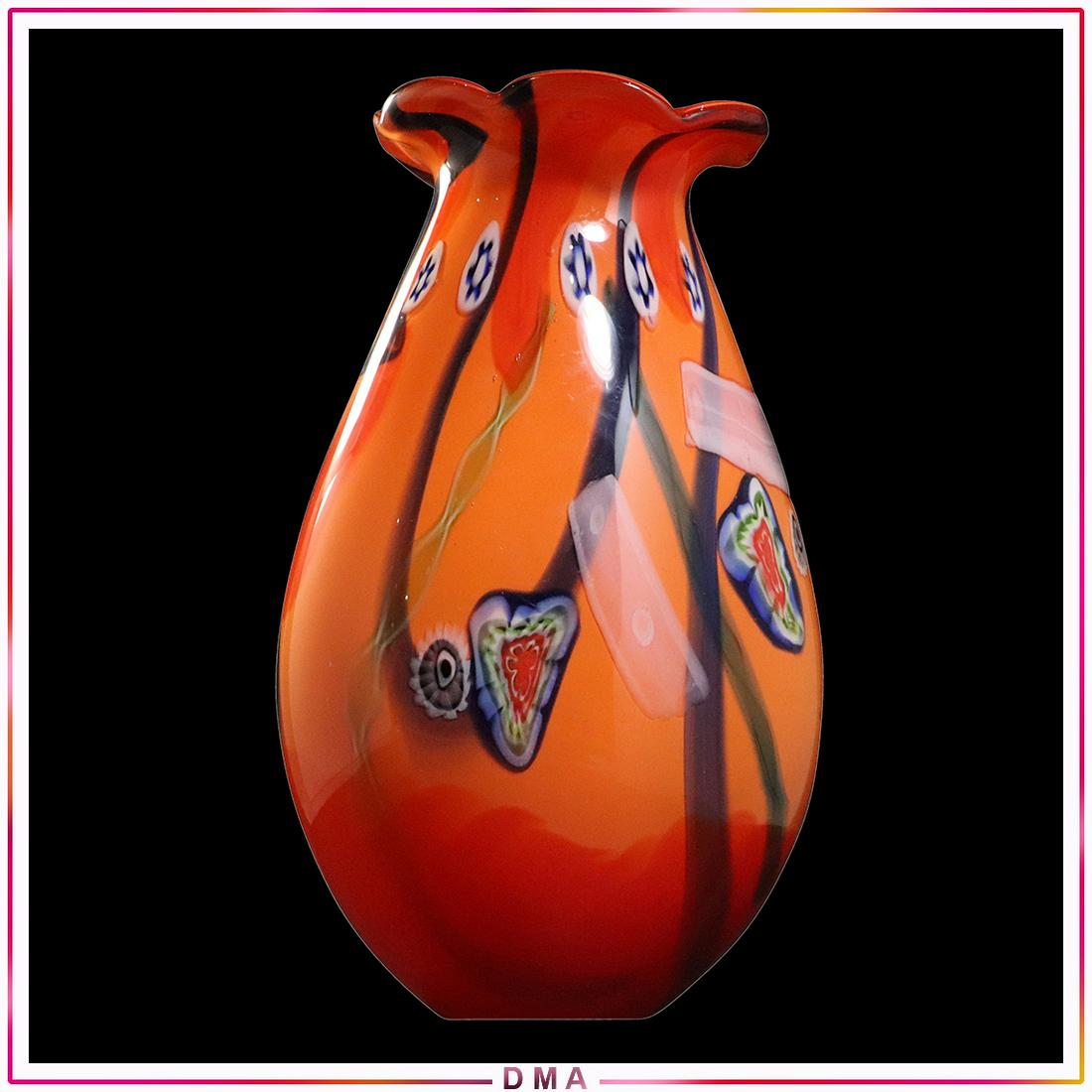 Large Mid-Century Orange Art Glass Vase Internal Design (1 of 6)