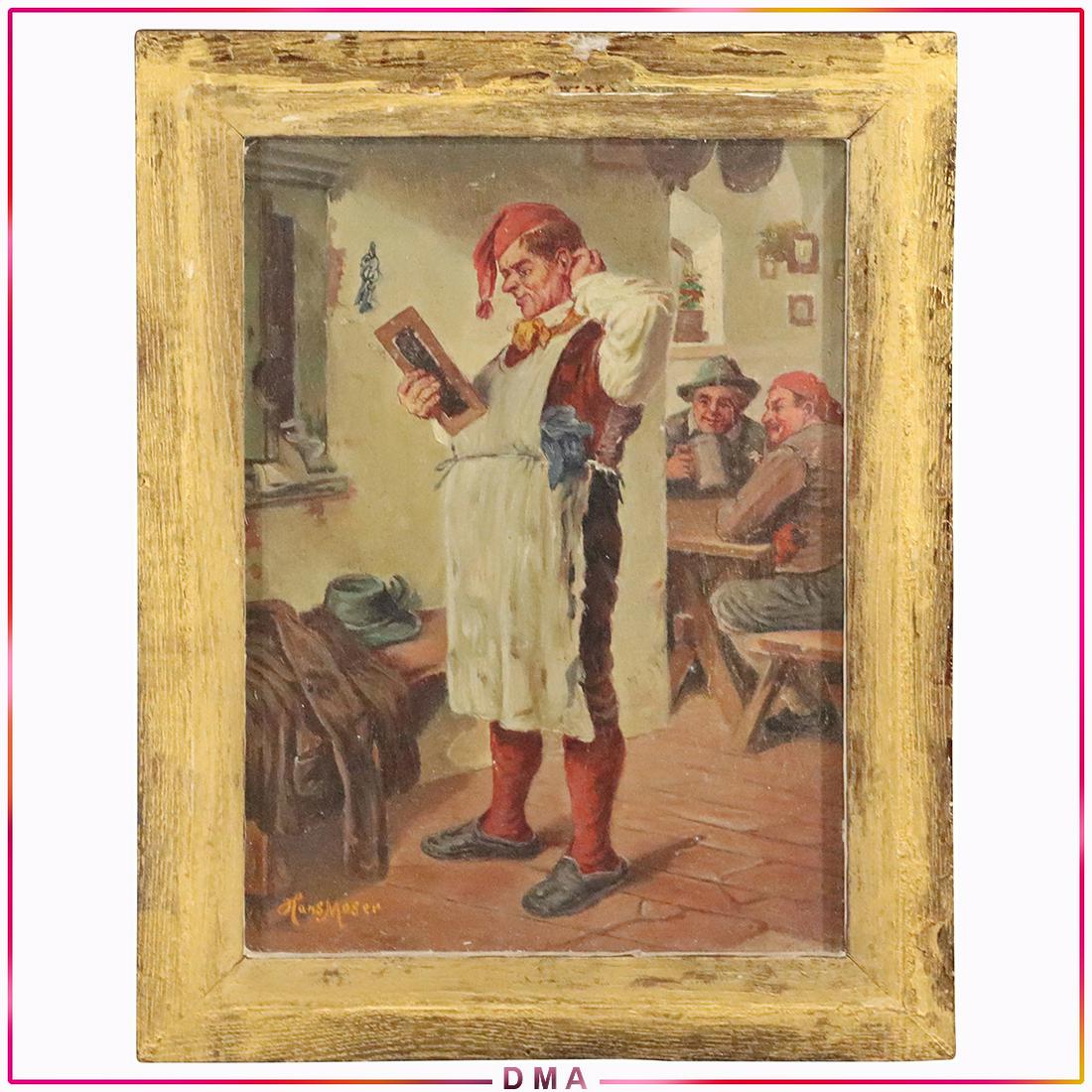 Hans Moser, Oil/b Chef in Interior Tavern with Figures (1 of 7)