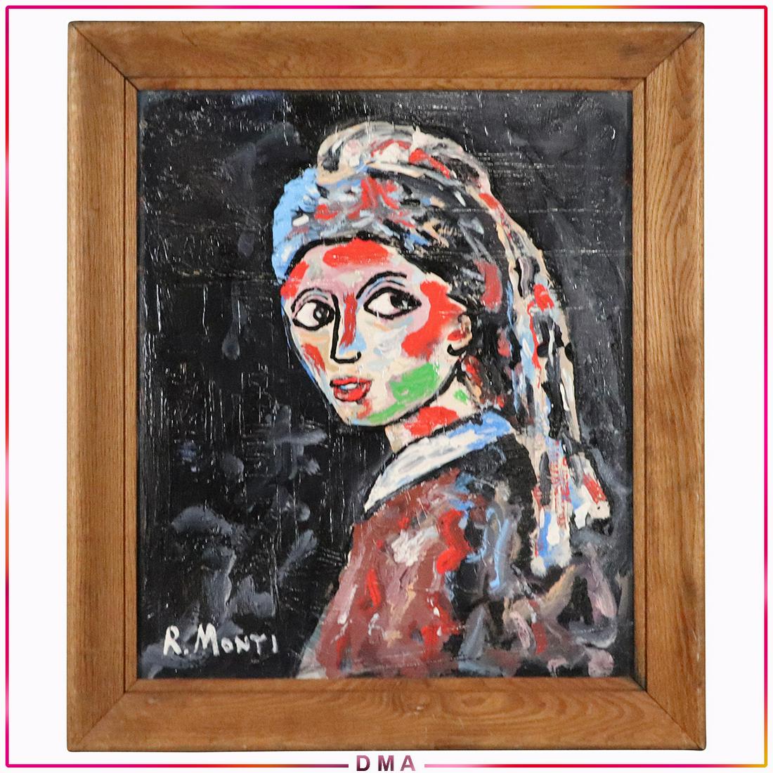 R Monti, Mid-Century Abstract Oil/c Portrait Young Girl (1 of 7)