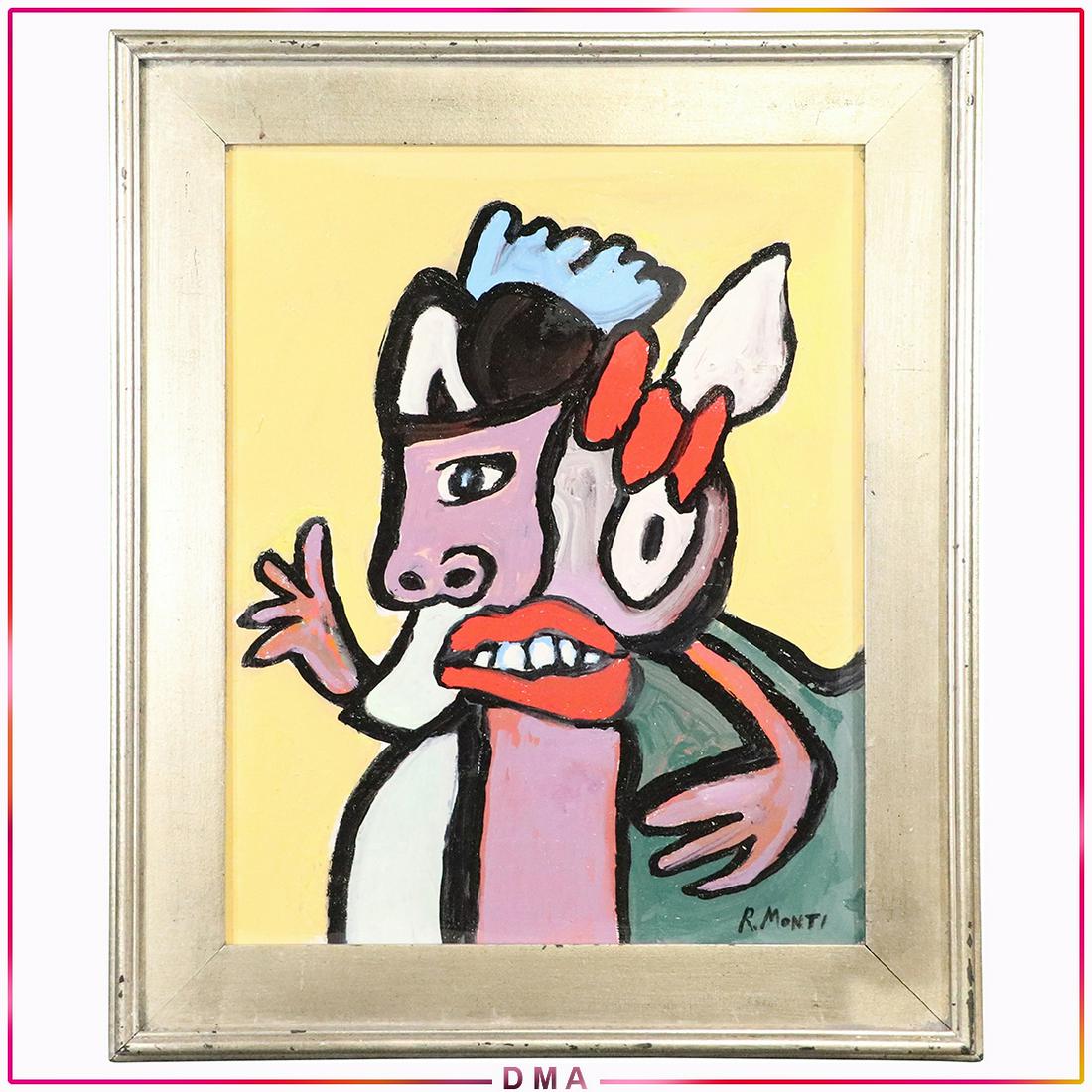 R Monti, Mid-Century Modern Abstract Donkey Face O/c (1 of 7)