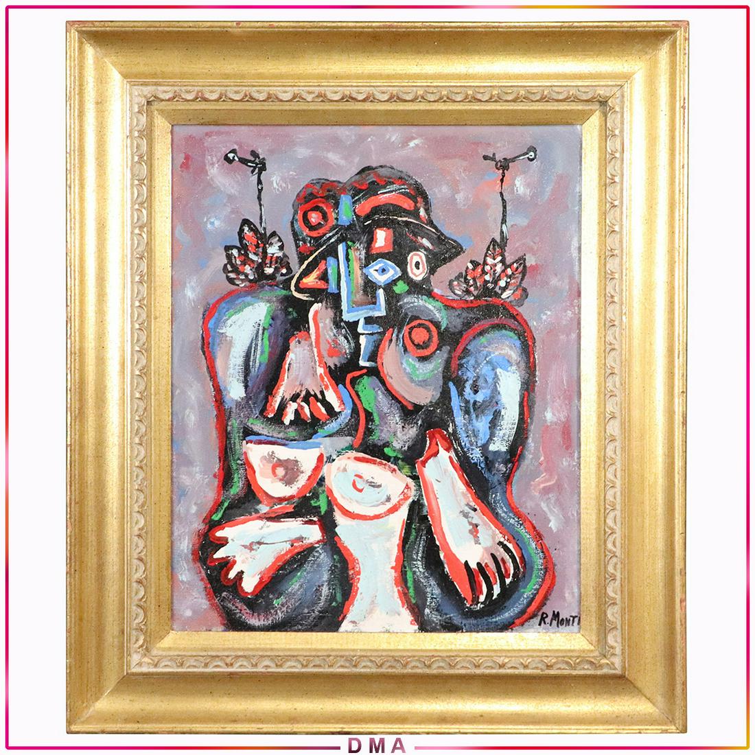 R Monti, Mid-Century Modern Abstract Figure Oil/c (1 of 7)