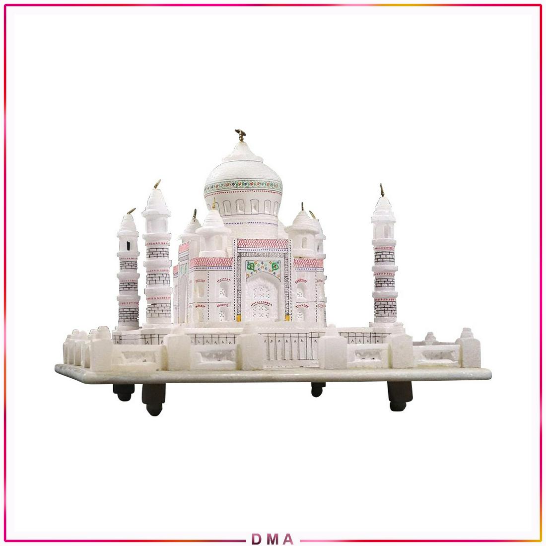 Hand Carved White Marble Taj Mahal Building Model: Hand Carved white marble & Painted Taj Mahal Fortress Building Model. size: 9h x 11L x 11w