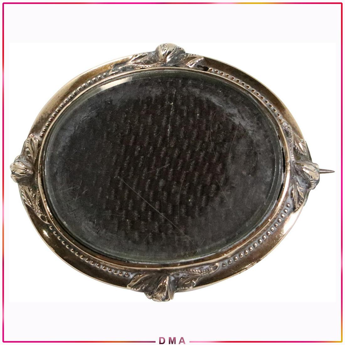 14K GF Victorian Mourning Hair Locket Brooch: 14K GF Victorian Mourning Hair Locket Brooch ; size: 1 7/8 in. x 1 1/2 in.