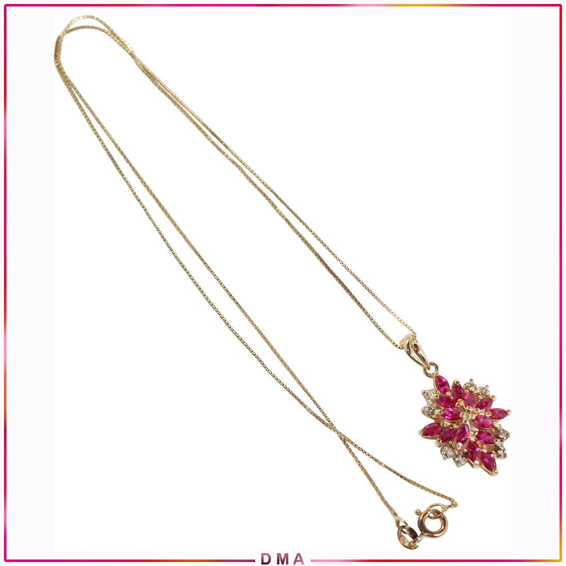 .925 Sterling Silver Vermeil Rubies Pendant Necklace: .925 Sterling Silver Vermeil Rubies Pendant Necklace. size:20 in. chain; pendant 1 1/2 in. x 3.4 in.