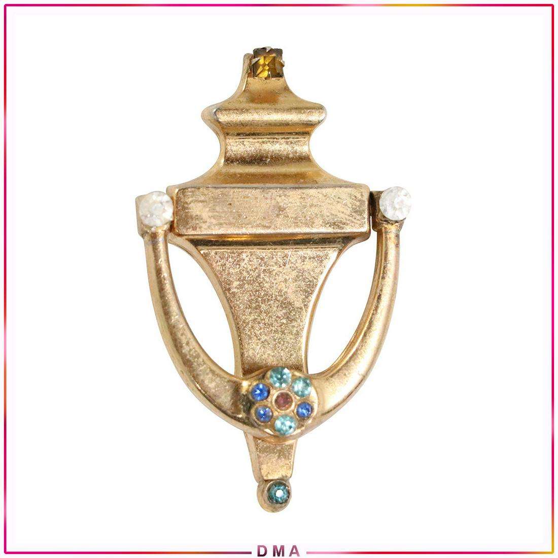 Signed Coro Gold Tone Door Knocker Brooch: Signed Coro Gold Tone Door Knocker Brooch ; size: 2.5 in. x 1.5 in.