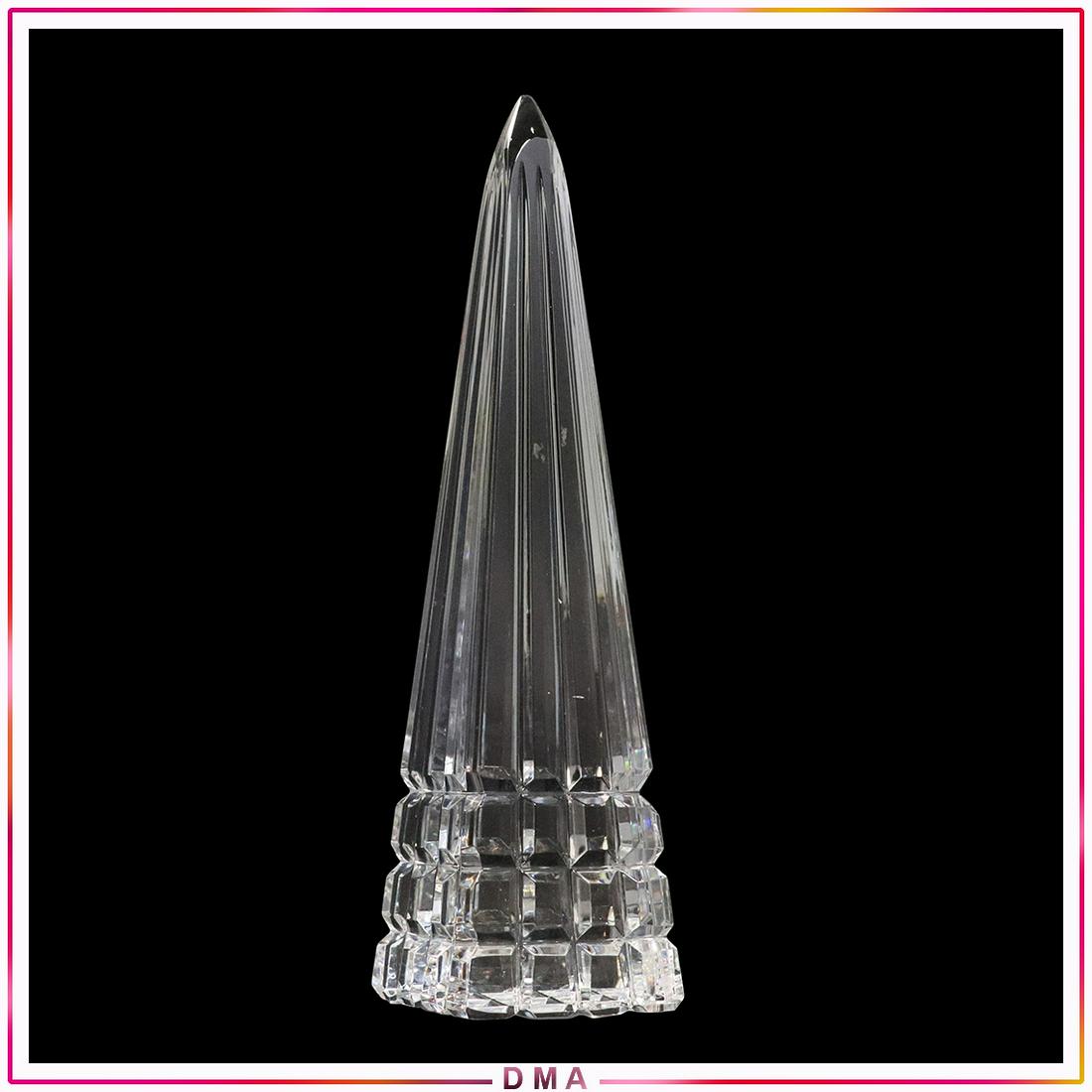 Waterford Signed Crystal Glass Obelisk in Cubism Base: Waterford Signed Crystal Glass Obelisk in Cubism Base. Signed on the base side. Size: 7x2.25