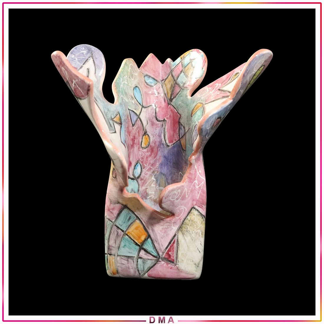Harris-Cies Signed Studio Pottery Cubist Sculpture Vase: Harris-Cies, Signed Studio Pottery Cubist Sculpture Vase. Size: 10x10x