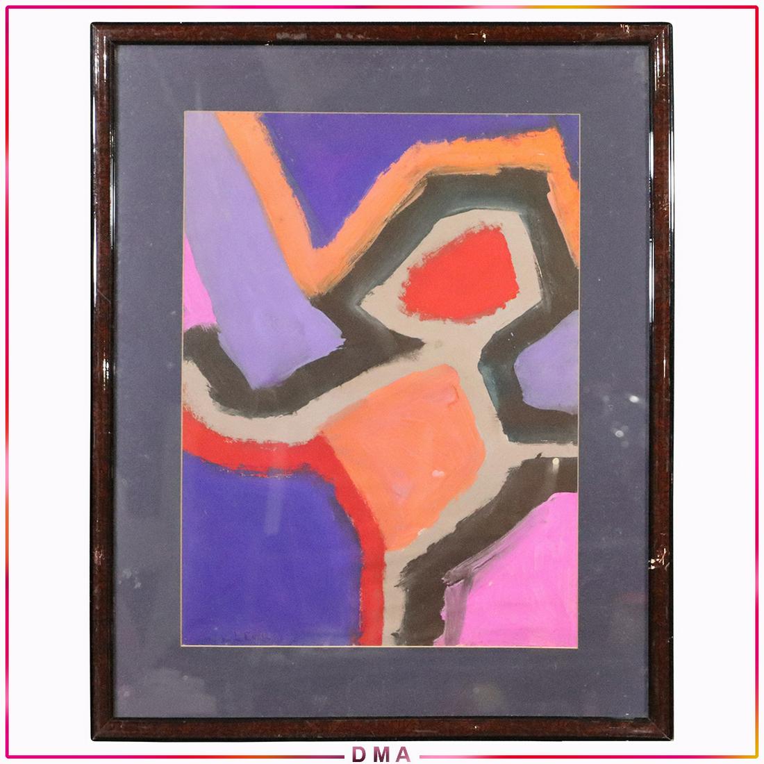 Lucy L Engle, Mid-Century Modern Gouache Abstract: Lucy L Engle, Mid-Century Modern Gouache Abstract. Signed, Gouache painting on paper, Framed. Size: 23.5x17.25 image, 32x25.5 outside frame