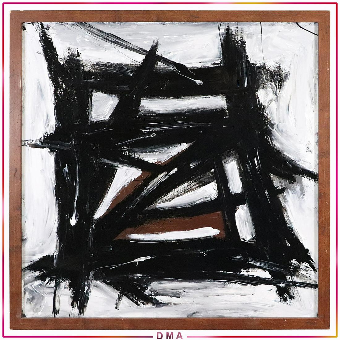 Pulgini after Franz Kline, Oil/c Black Lines on White: Pulgini after Franz Kline, Oil/c Black Lines on White. Strong Image. Oil on board, signed on verso, framed. Popular Philadelphia area artist. Size: 32x32 image, 34x34 outside frame