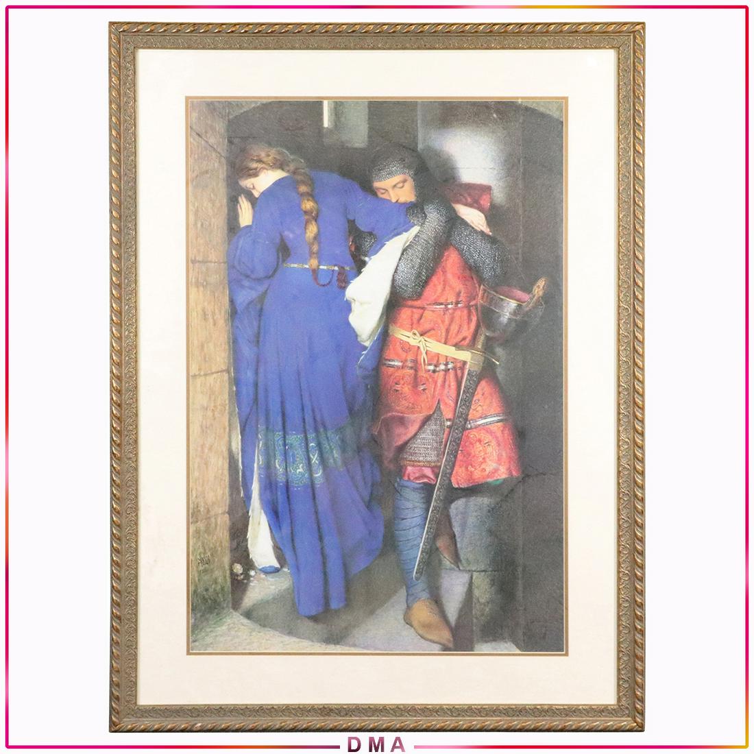 Renaissance Soldier Leaving Girl Distressed Large Print: Renaissance Soldier Leaving Girl Distressed Large color Print. Signed amd dated in plate: FLOB 1864 ; Quality framing. Size: 33.5x22.5 image, 32x43