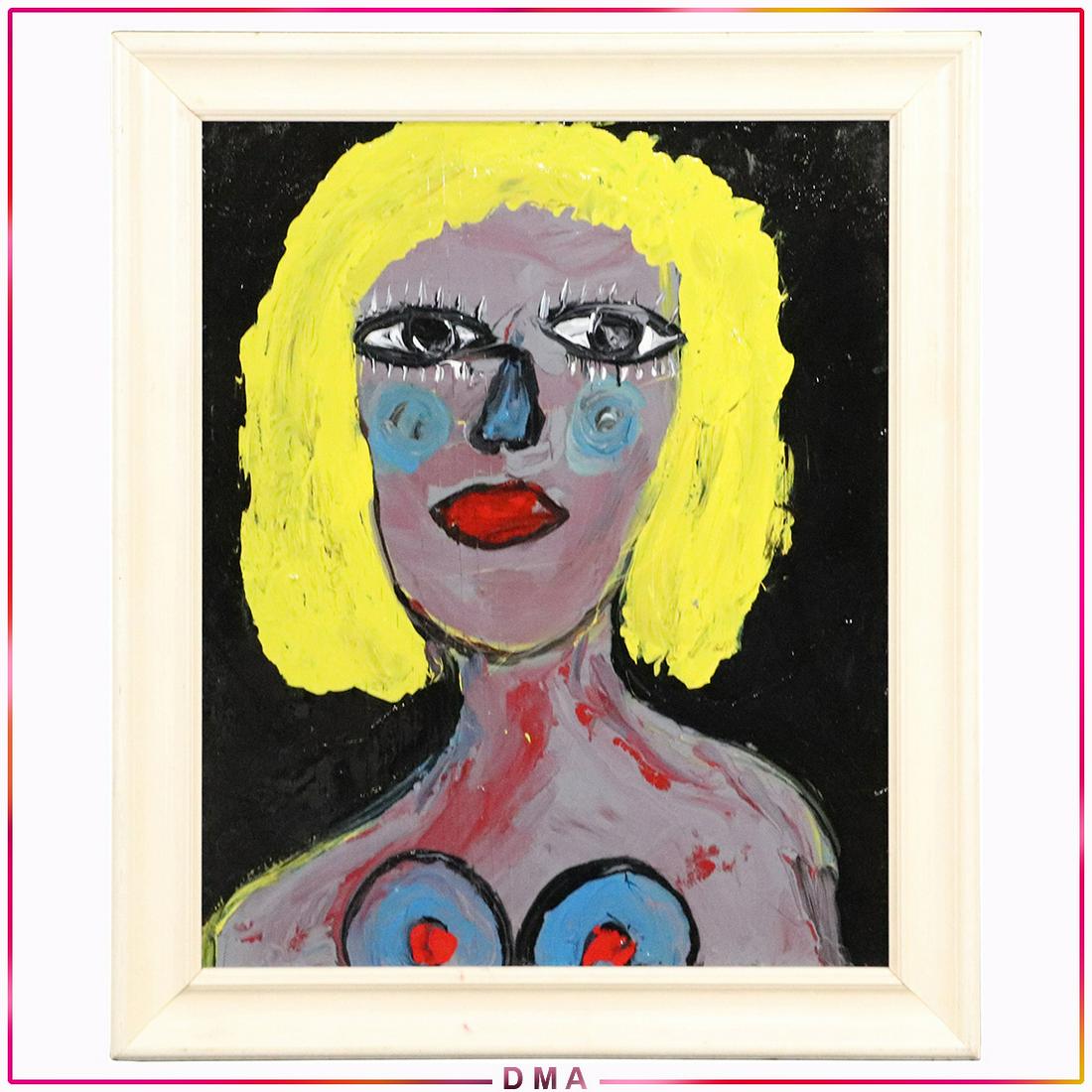 Pulgini, Mid-Century Oil/b Abstract Woman Yellow Hair: Pulgini, Mid-Century Oil/b Abstract Woman Yellow Hair. Oil on board Painting, Signed on verso, Framed. Popular Philadelphia Area Artist. Size: 20x24 image, 16x20