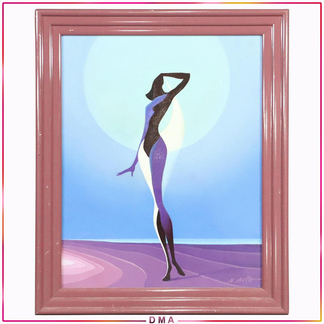 Benjamin Britt, Modernism Cubism African American Girl: Benjamin Britt, Modernism Cubism African American Girl. Signed Oil on board painting, original framing. Well listed American Artist. Size: 20x16 image, 23.5x19.5 outside frame. ASKart: Benjamin Britt