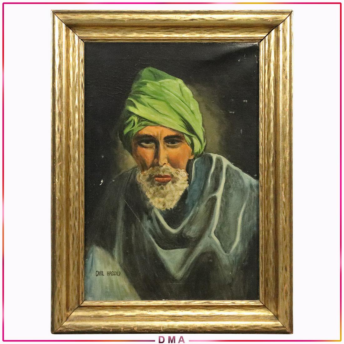 Carl Hassold, Oil/c Portrait Moorish Man Wearing Turban: Carl Hassold, Oil/c Portrait Moorish Man Wearing Turban. Oil on canvas painting, Signed, Original Frame. Vintage. Size: 24x16 image, 30x22 outside frame