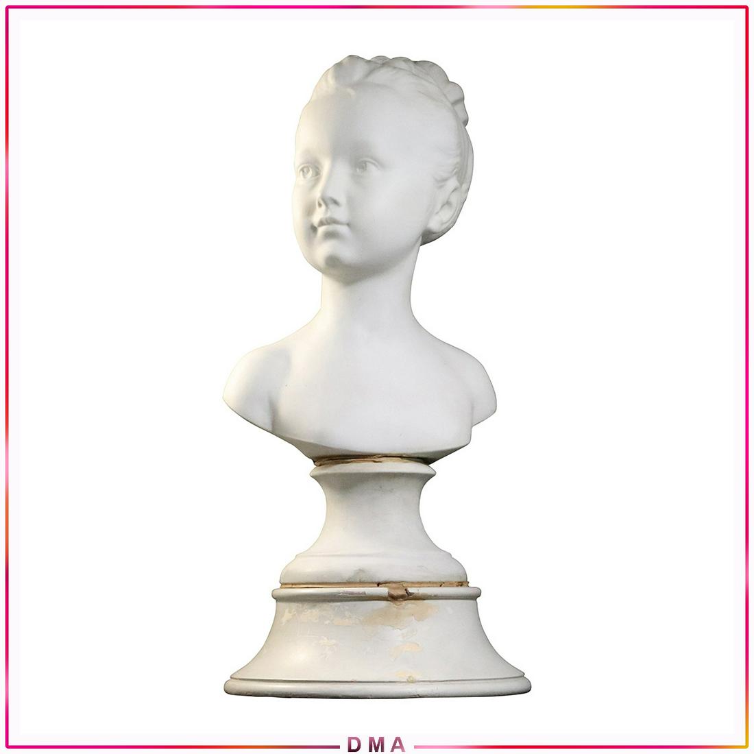 Camille Tharaud Limoges France Parian Bisque Bust Girl: Camille Tharaud Limoges France Parian Bisque Bust of a young Girl. Marked on the side: C Tharaud Limoges France. Size: 19h x 8.5w