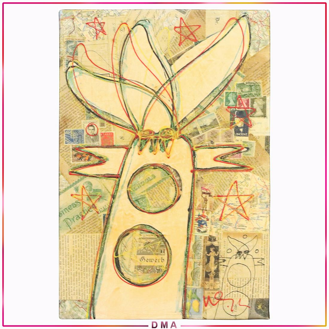 Wayne Cunningham, Abstract Figure on Collage Signed: Wayne Cunningham, Abstract Figure on Collage Signed. Well listed American Artist. Size: 18x12 ASKart: Wayne Cunningham (20th Century) was active/lived in United States. Wayne Cunningham is known for P