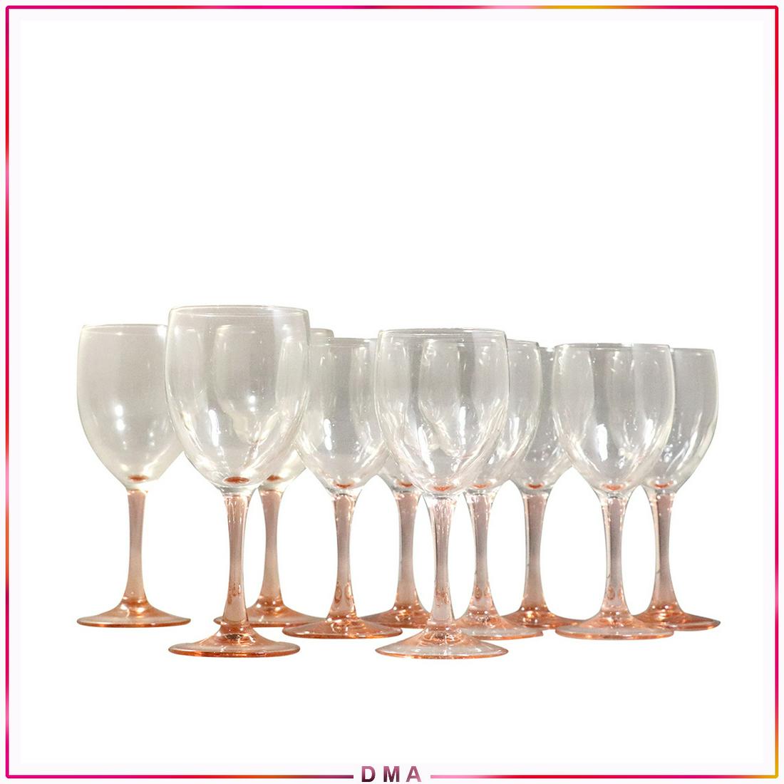 10 [Ten] Pink Stem Wine Glasses: 10 [Ten] Pink Stem Wine Glasses. Size: (3x) 7h x 3w, (7x) 6.75h x 2.75w