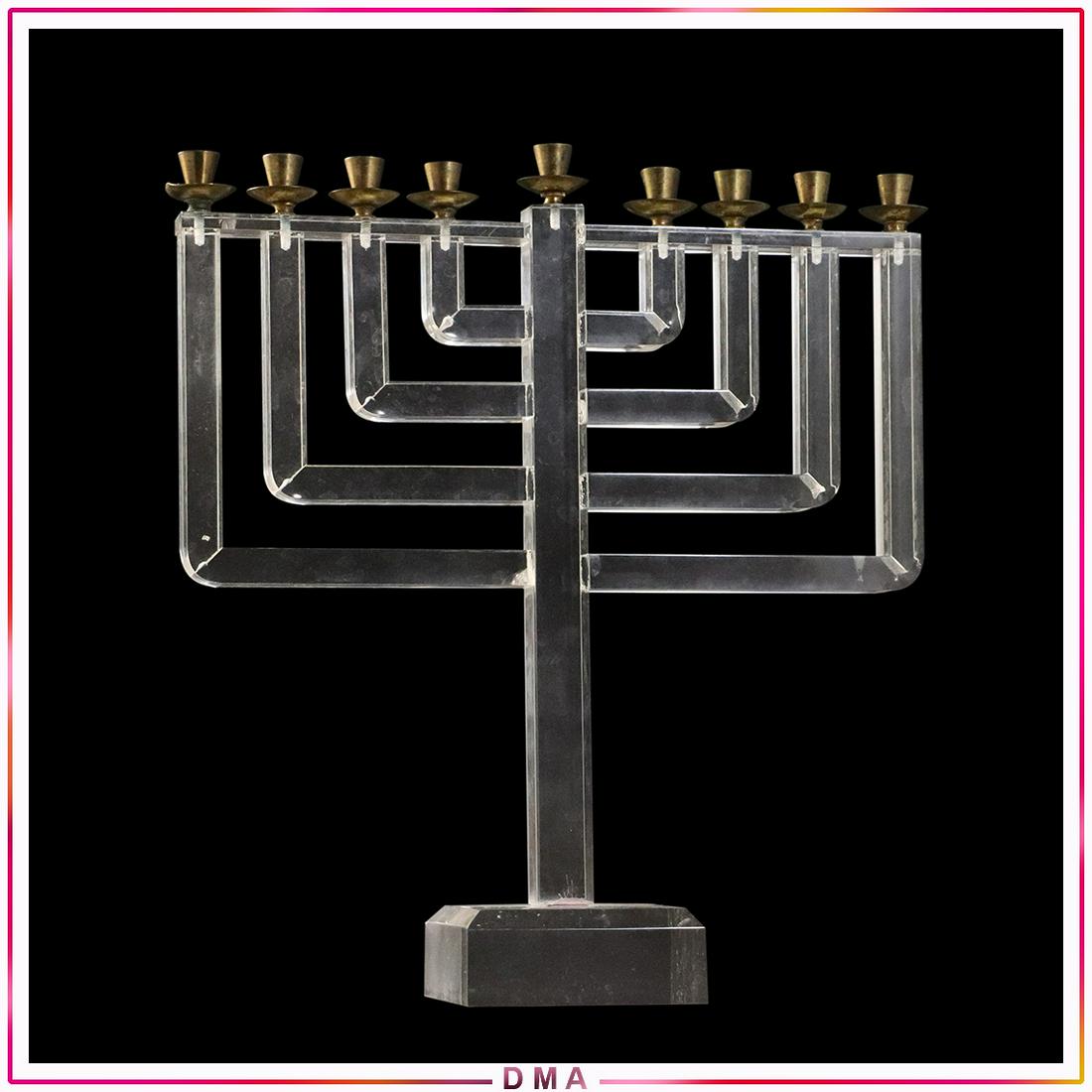 Vintage Mid-Century Modern Lucite Menorah: Vintage Mid-Century Modern Lucite Menorah. Size: 12h x 10.25w