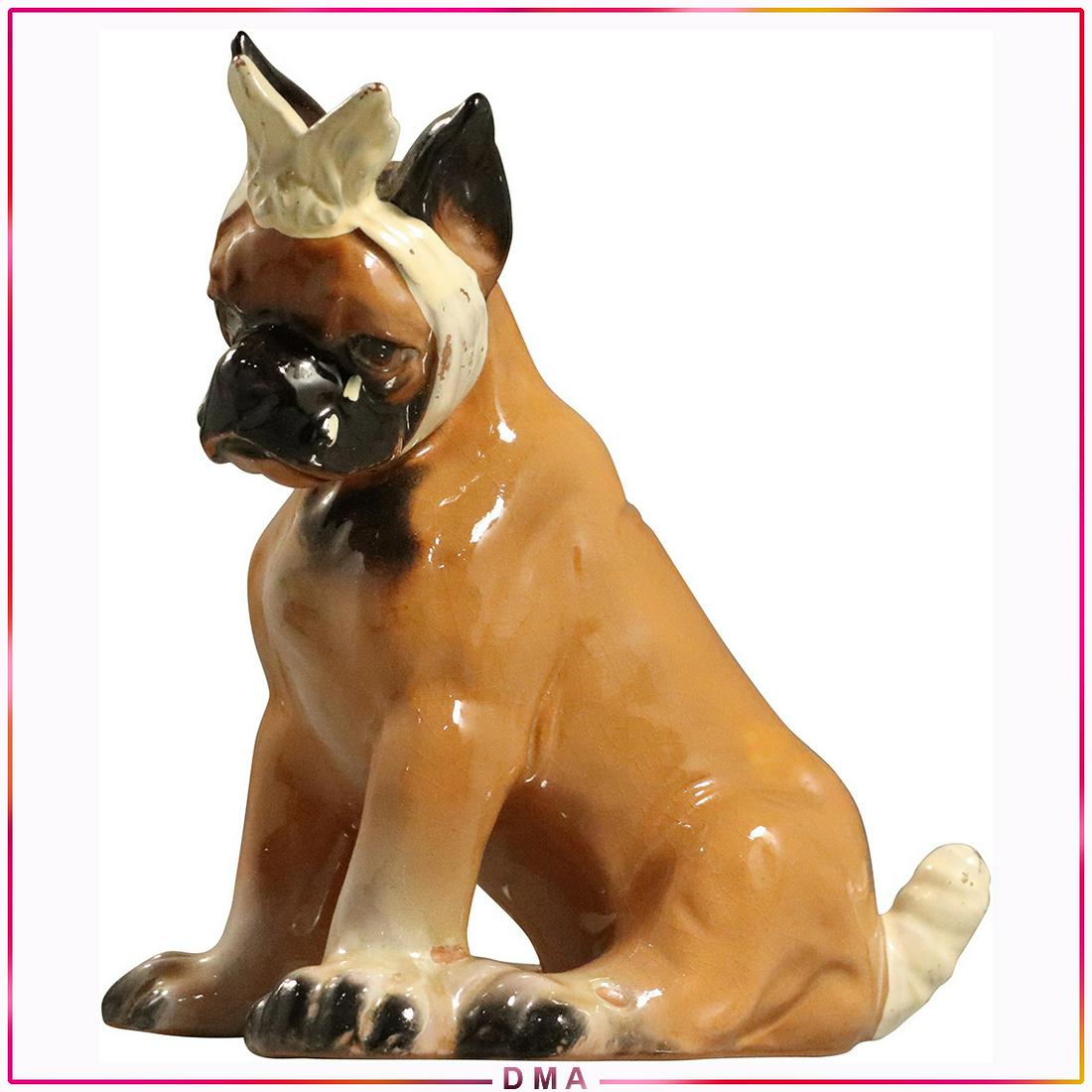 Mastiff Boxer Dog with Head Bandage Ceramic Figure: Mastiff Boxer Dog with Head Bandage Ceramic Figure. Size: 6.5h x 6L x 3w
