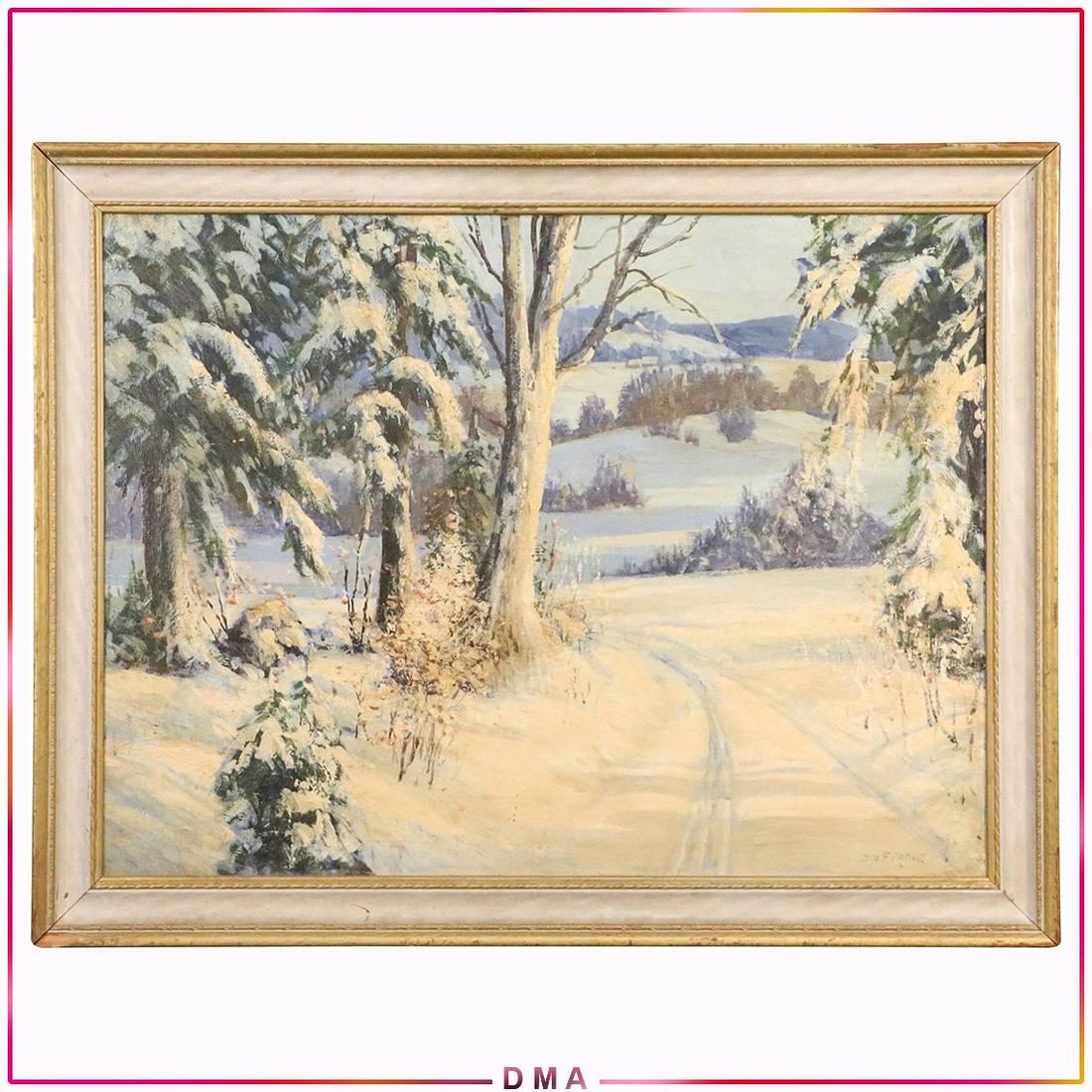 George F Payne 1878-1955 Vermont, O/b Winter Landscape: George F Payne 1878-1955 Vermont, O/b Winter Landscape. Oil on board, Signed, Framed. Well listed American Artist. Size: 24x32 image, 28.5x36.5 outside frame. ASKart: George Forrest Payne (1878 - 1955