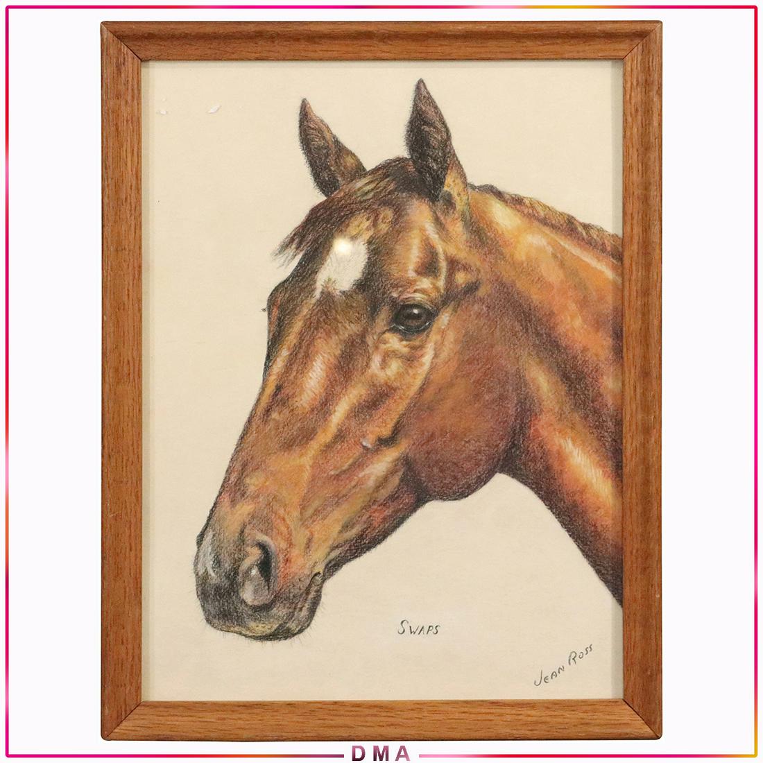 Jean Ross, Watercolor Horse Portrait "Swaps", Vintage: Jean Ross, Watercolor Horse Portrait "Swaps", Vintage. Watercolor Painting, Signed, Framed. Size: 16x12 image, 17.5x13.5 outside frame