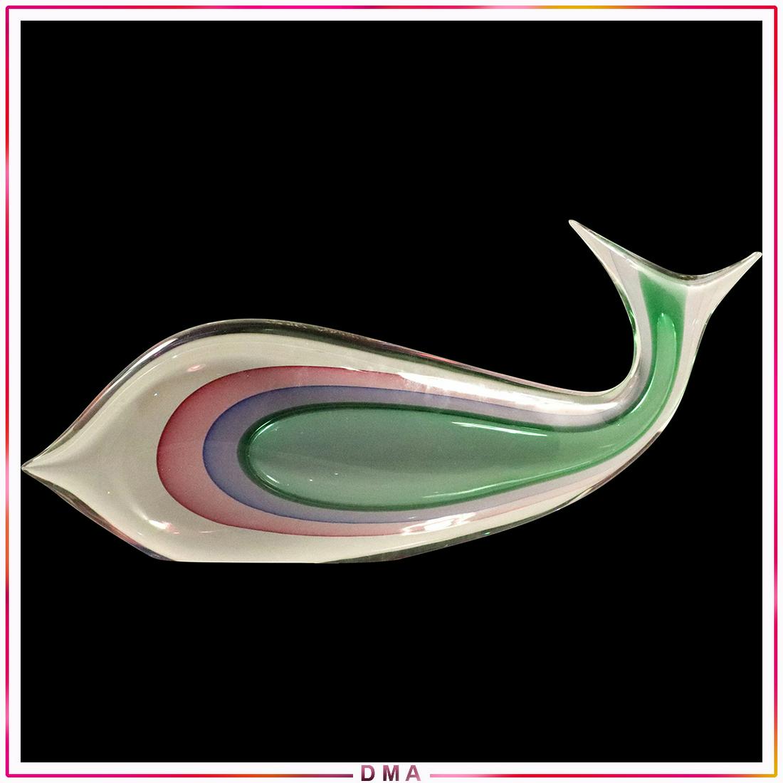 Somerso 4-Color Murano Glass Fish Signed Luigi Onesto: Somerso 4-Color Murano Glass Fish Signed Luigi Onesto. Mid-Century Modern. Size: 8.5h x 18L