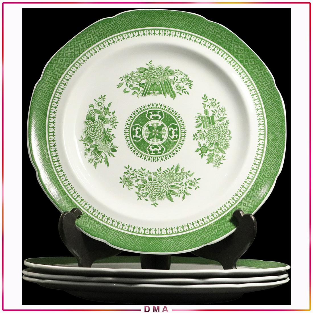 [4] Copeland Spode Green & White Plates Spodes Fitzhugh: [4] Copeland Spode Green & White Plates Spodes Fitzhugh. England. Size: 10.25dia