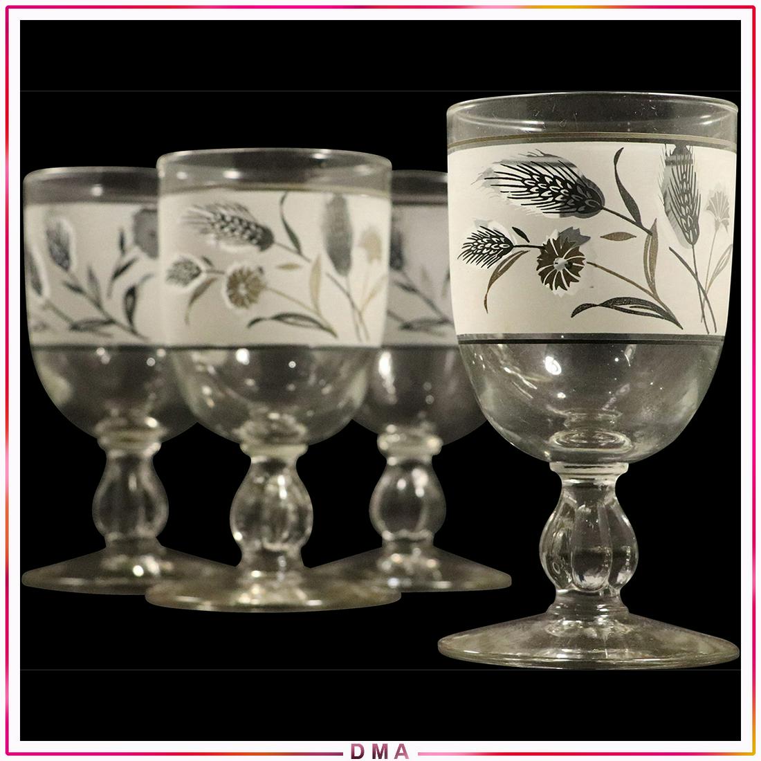 [4] Mid-Century Modern "Wheat" Pattern Goblets: [4] Mid-Century Modern "Wheat" Pattern Goblets. Size: 5.5h x 3w