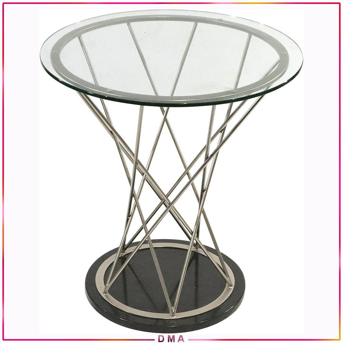 Isamu Noguchi Cyclone Side Table Round Glass Top: Isamu Noguchi Cyclone Side Table Round Glass Top. Black Marble Base. Clean. Size: 23.5h x 22dia