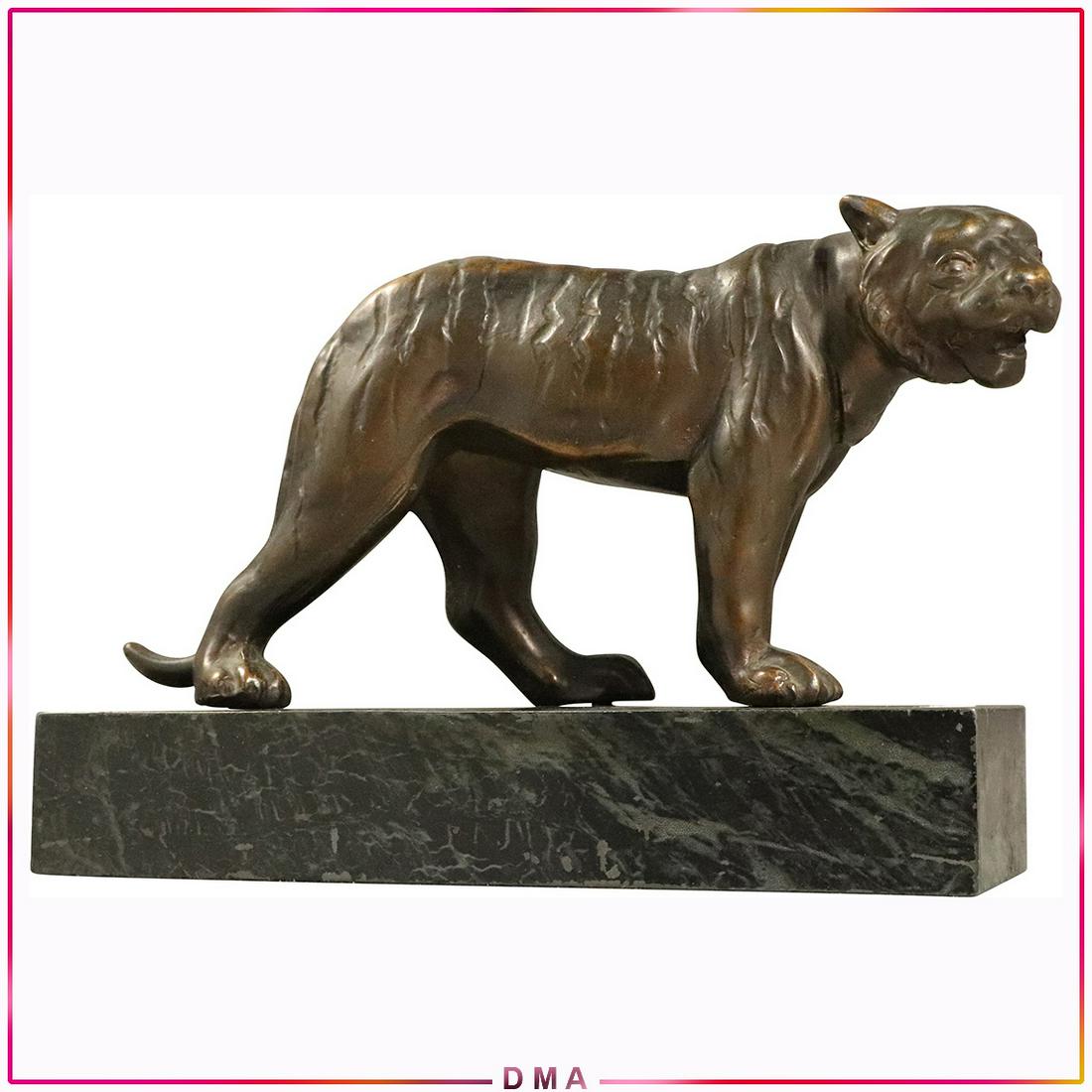 Vintage Bronze Tiger Statue Mounted on Mable Base: Vintage Bronze Tiger Statue Mounted on Mable Base. Size: 6.25h x 9w