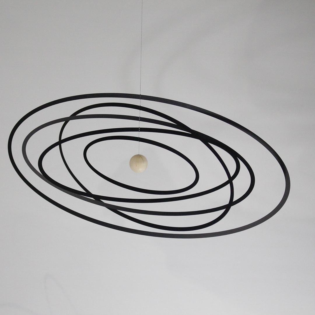 CHRISTIAN FLENSTED Science Fiction ELLIPSE MOBILE: Christian Flensted’s ellipse mobile "Science Fiction" by the German designer Johannes Lindner. Made of anodized aluminum spheres. Danish Design , Mid-Century Design, Hanging Mobile. Size: 9 x 20.5 i