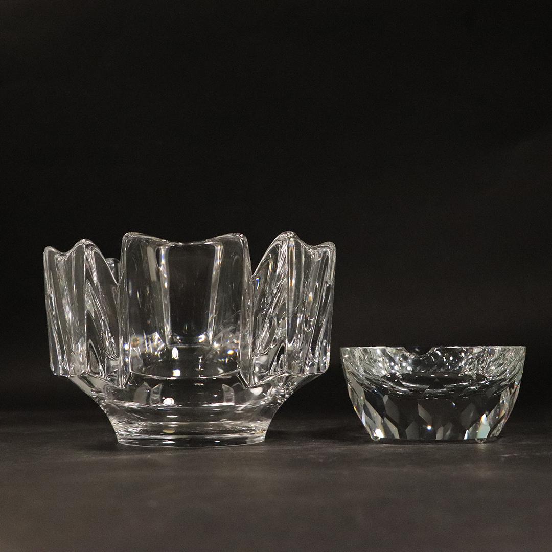 Orrefors Heavy Crystal Lotus Bowl & Glass Ashtray: Orrefors Heavy Crystal Lotus Bowl & Glass Ashtray. Bowl is signed on base. Size: 2h x 4w, 4h x 6w