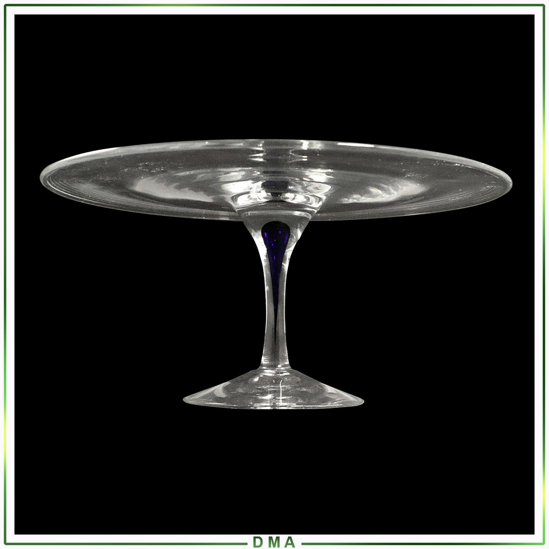 Orrefors Sweden Crystal Glass Pedestal Cake Stand: Orrefors Sweden Crystal Glass Pedestal Cake Stand with internal cobalt blue base. Original Orrefors Sweden Label. Size: 5.75h x 12.5dia