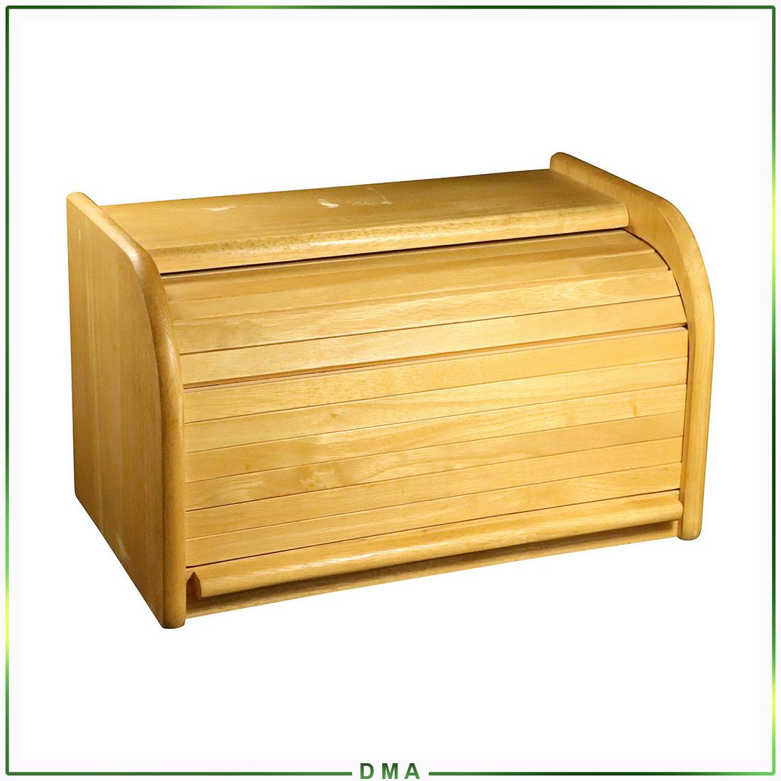 Mid-Century Modern Blond Wood Roll Down Bread Box: Mid-Century Modern Blond Wood Roll Down Bread Box. Size: 9.25h x 15.75L x 9.25w