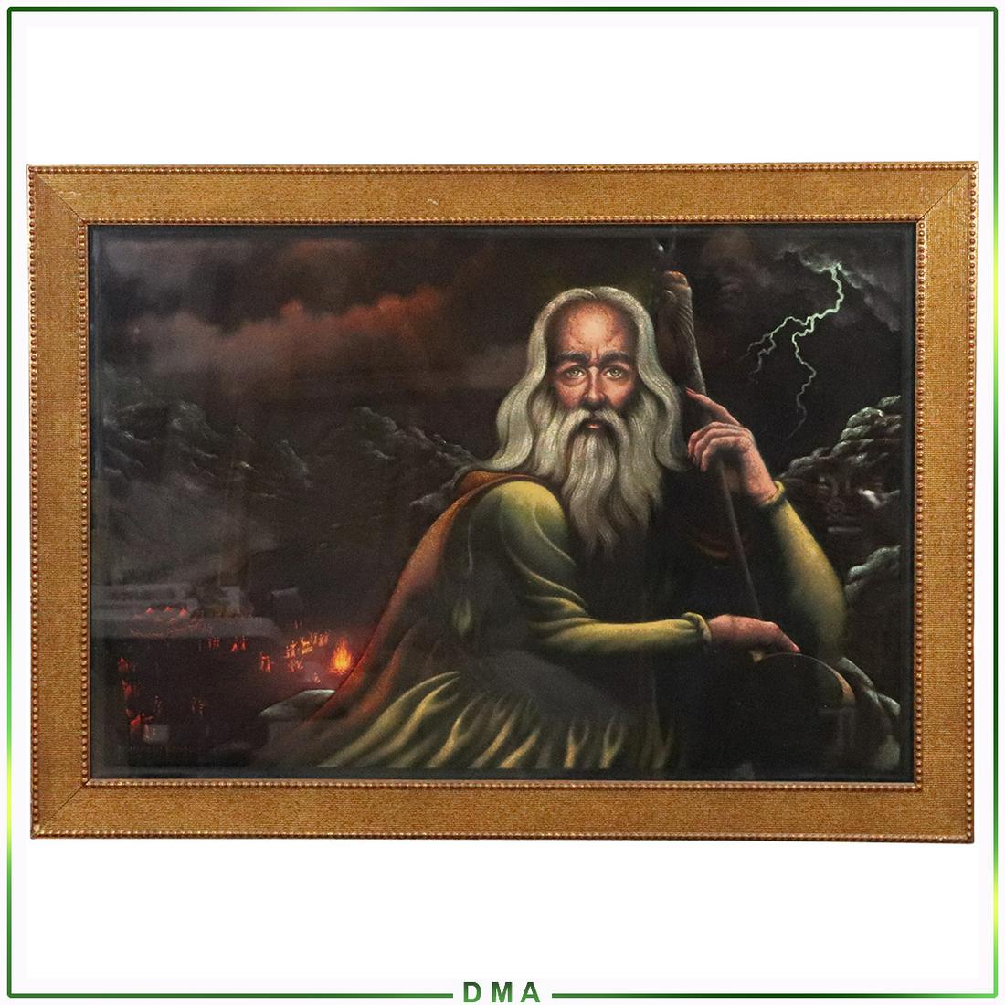 Franklin Moody, American, Oil on Velvet, Moses, Signed: Franklin Moody, American, Oil on Velvet, Moses, Signed, Framed. Well listed American Artist. Size: 24x36 image, 30x42 outside frame. ASKart: Franklin Moody (Born 1924) is active/lives in Florida, Nort
