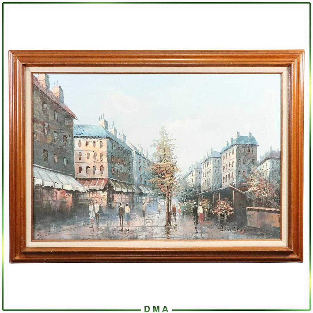 Henri Rogers, Oil/c Painting Parisian Street Scene: Henri Rogers, Oil/c Painting Parisian Street Scene. Oil on canvas, Signed, Original frame. Size: 24x36 image, 30.5x42.5 outside frame