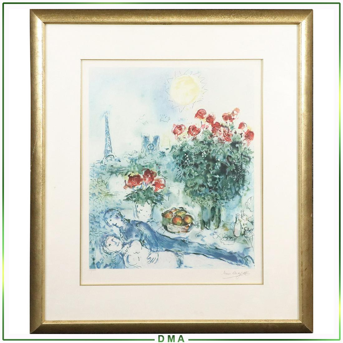 Marc Chagall Color Lithograph Signed & Numbered CII/CCC: Marc Chagall Color Lithograph Signed & Numbered CII/CCC. Original framing. Vintage. Size: 24.5x19.5 image, 36x31 outside frame