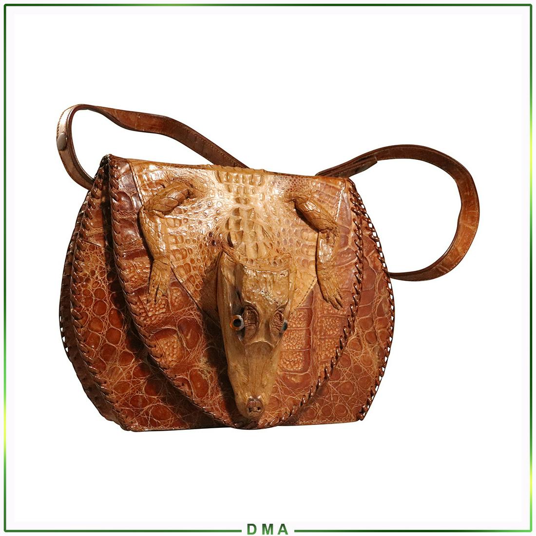Genuine Alligator Handbag with Head - Made in Cuba: Genuine Alligator Handbag with Head - Made in Cuba. Clean. Size: 7.5h x 9.5w